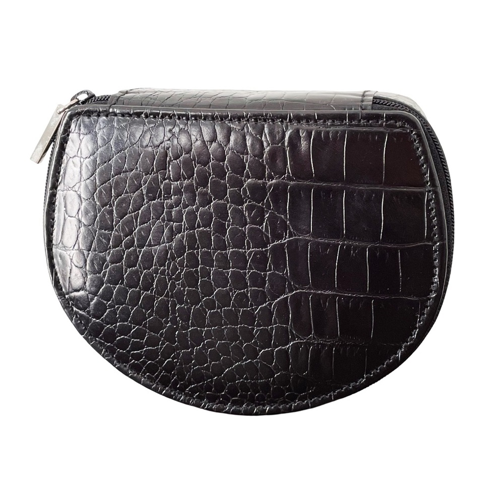 Saks Fifth Avenue black croc embossed leather vintage jewelry case rare